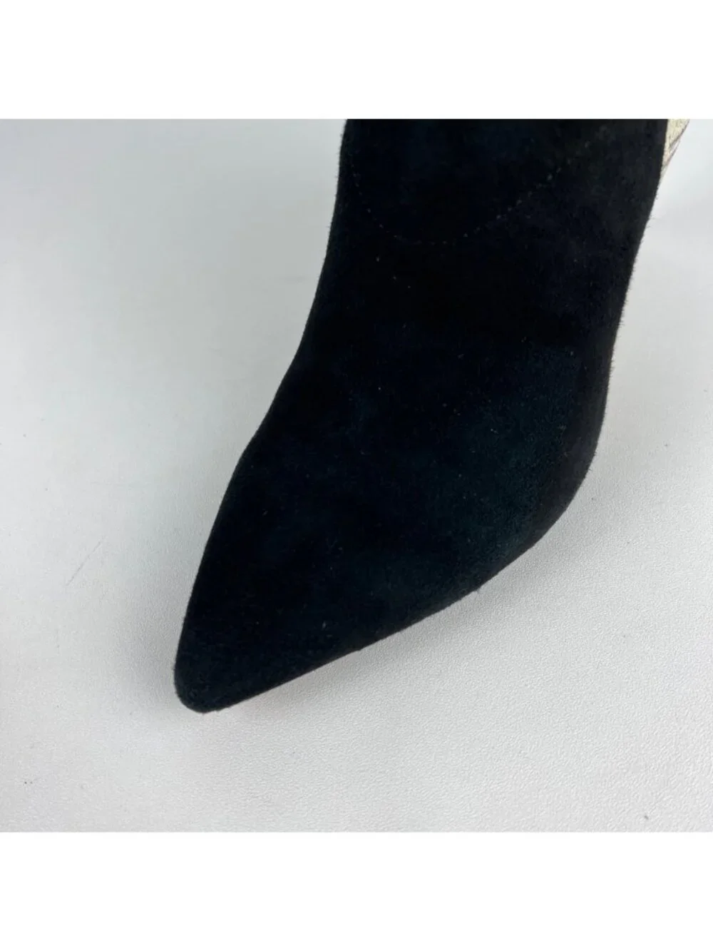 Loeffler Randall Lia Black Ivory Suede Snake Print Block Heel Bootie 6